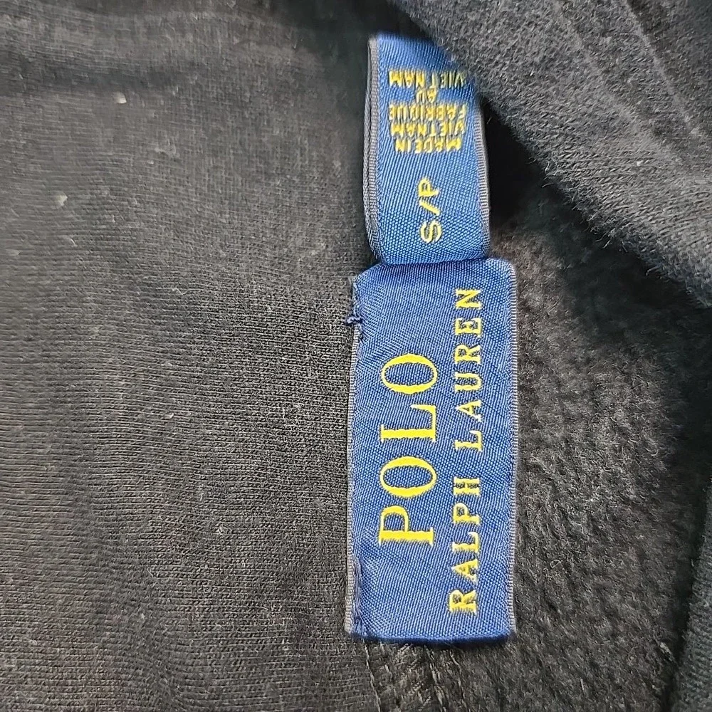 Polo Ralph Lauren‎ Hoodie Men Small Black Funnel Neck Raglan Pullover Sweatshirt